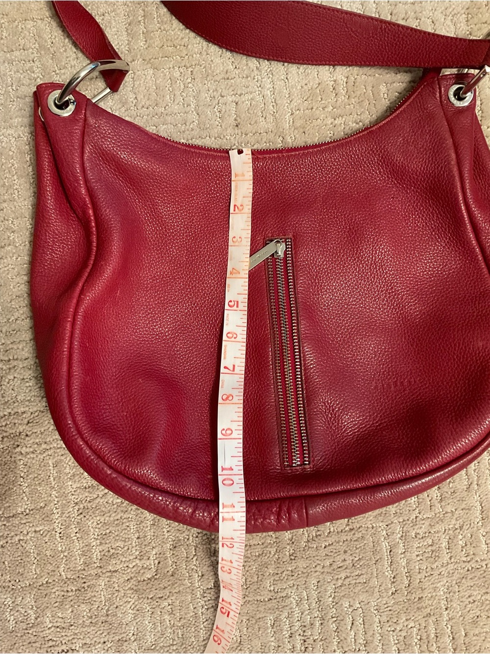 🇫🇷 Vintage Frederic T Paris Red Pebbled Leather Hobo Shoulder Bag Purse - Picture 10 of 11